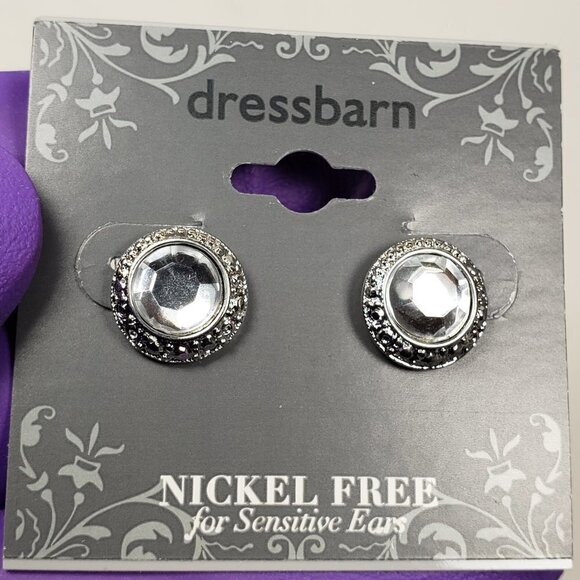 2/$30 Textured Silver Tone Crystal Stud Earrings - Women's Fashion Jewelry - Picture 5 of 8